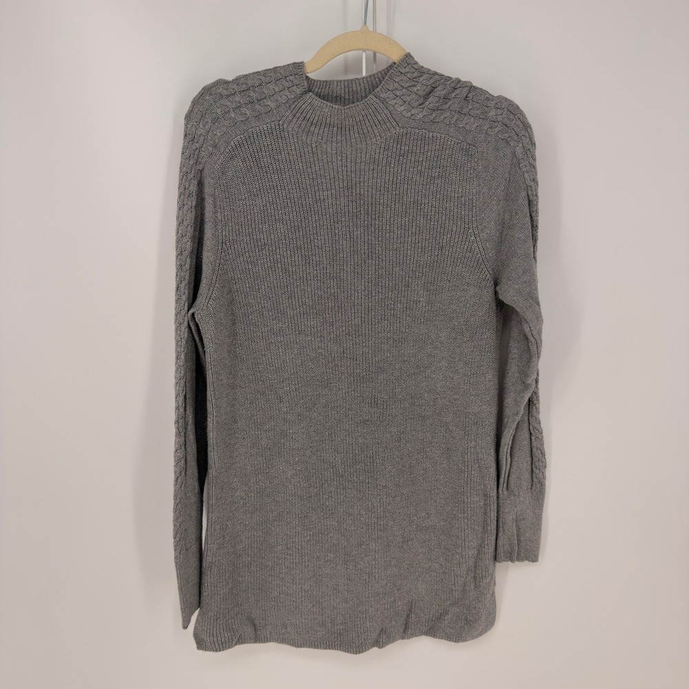 Banana Republic Sweater Women M Gray Cable Knit Mock Neck Tunic Timeless Minimal